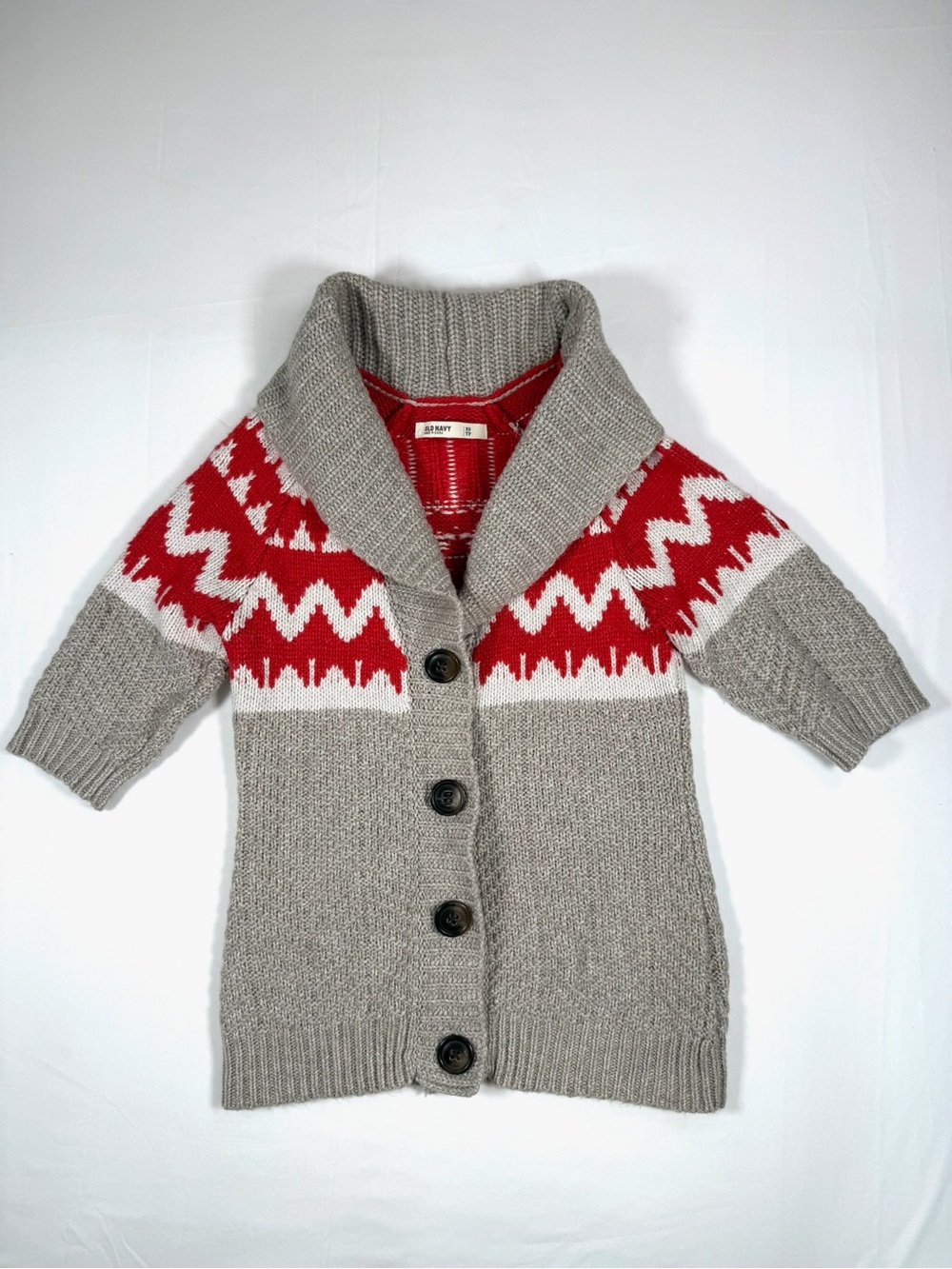OLD NAVY Womens Fair Isle Shawl Collar Cardigan XS Gray Y2K Nordic Christmas